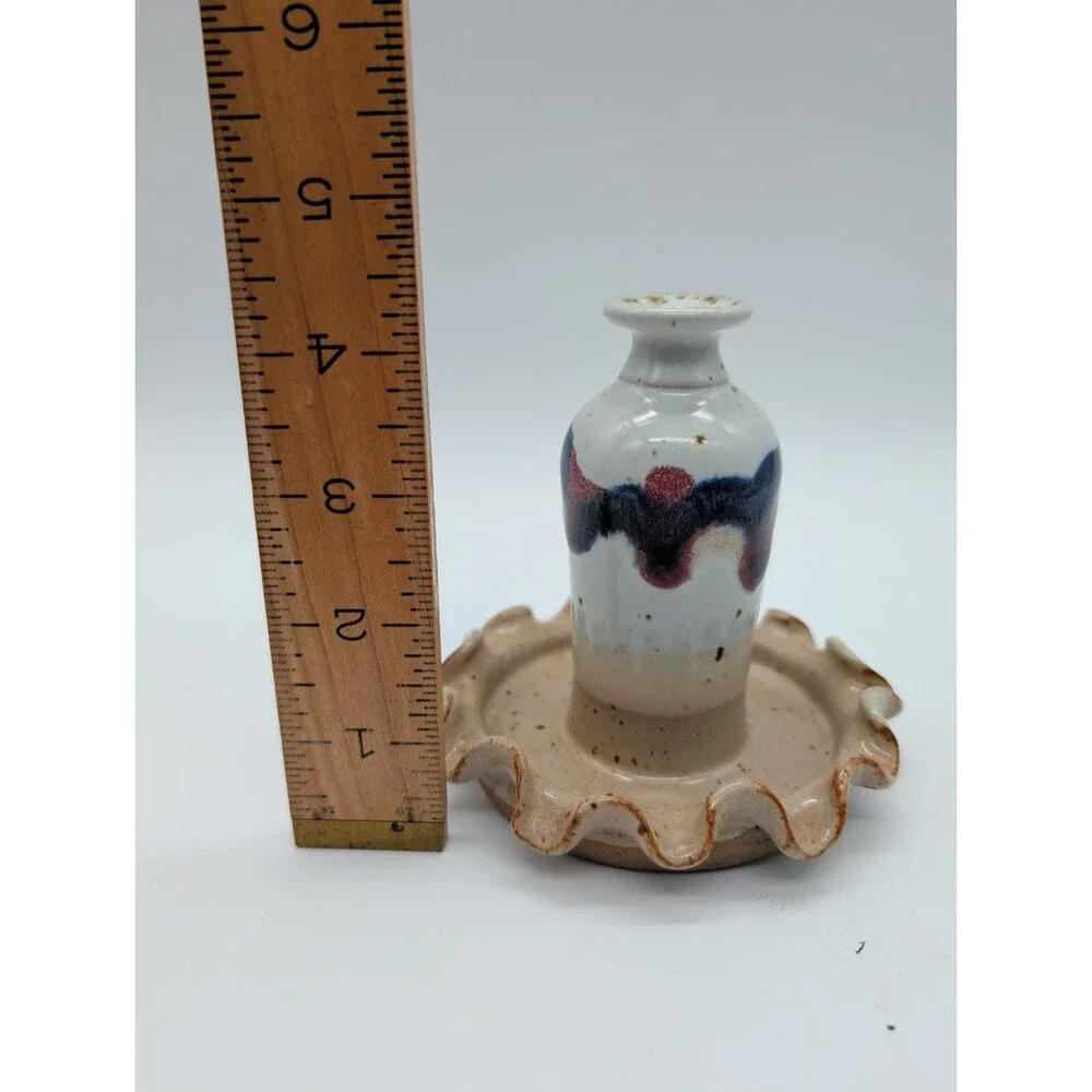 Randy Ritter Studio Pottery Michigan Blues Drip Glaze Oil Lamp Vase